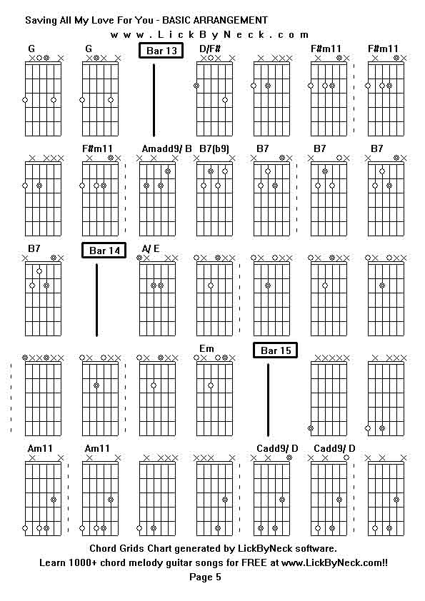 Chord Grids Chart of chord melody fingerstyle guitar song-Saving All My Love For You - BASIC ARRANGEMENT,generated by LickByNeck software.